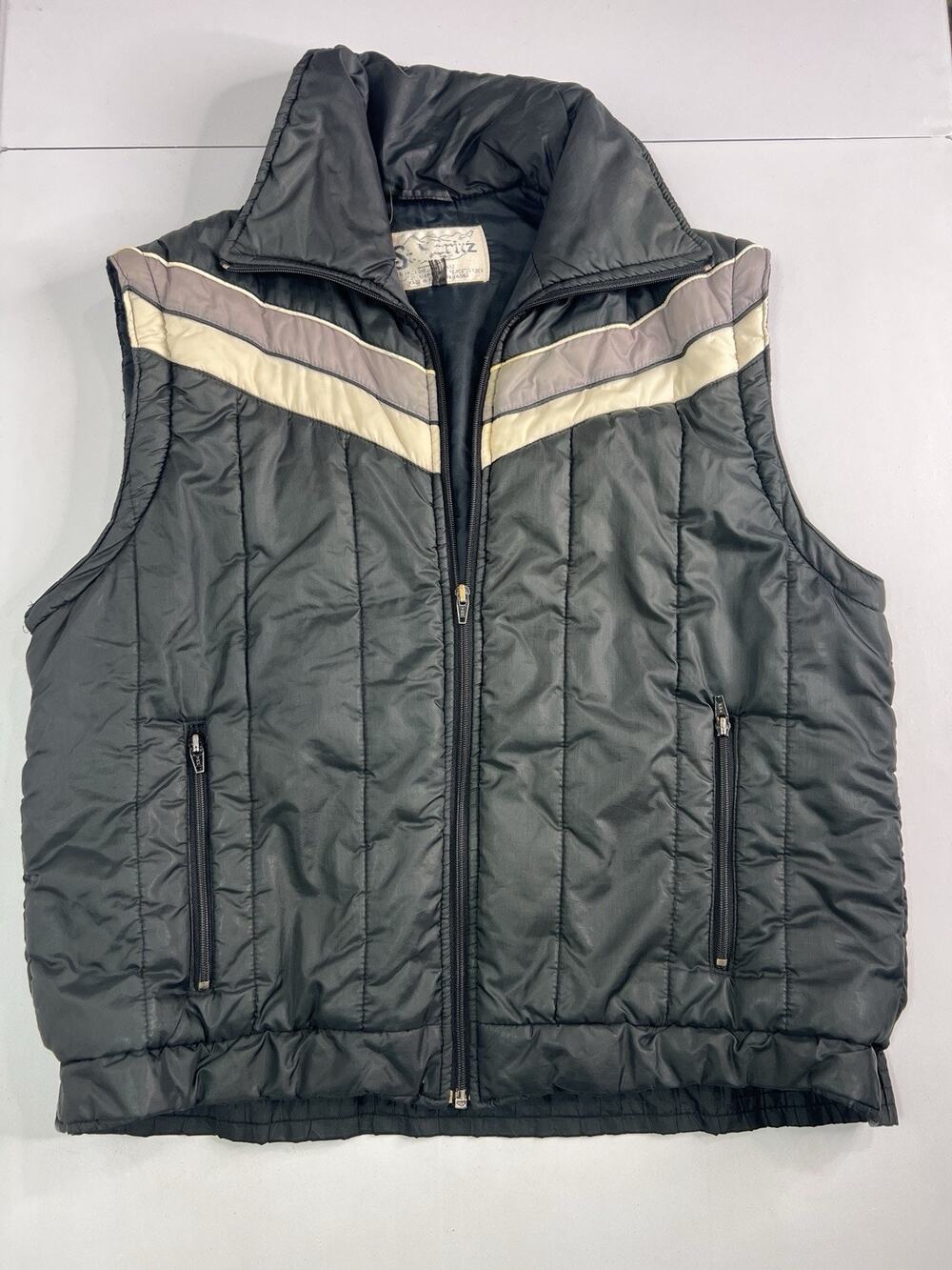 Vintage St. Moritz Vest Puffer Ski Striped Outdoor Black Men’s Size Large